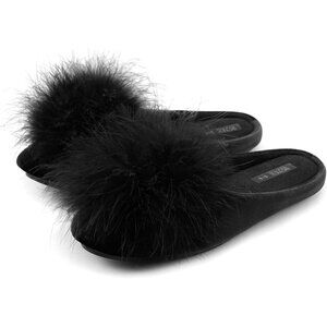 Women's Black Cozy Velvet Memory Foam Fuzzy House Slippers Non-Slip Sole